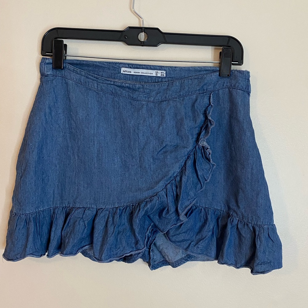 Lefties Blue Ruffle Denim Mini Skirt size small